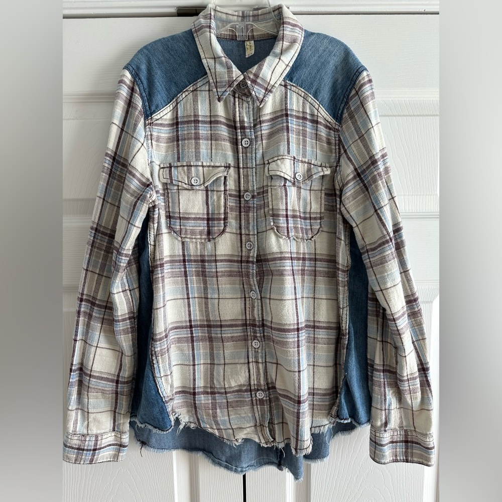 Free People Blue and brown Plaid Shirt